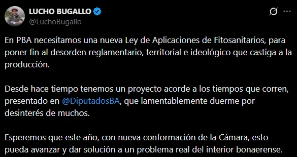 Bugallo promueve ley provincial que regule el uso de productos fitosanitarios