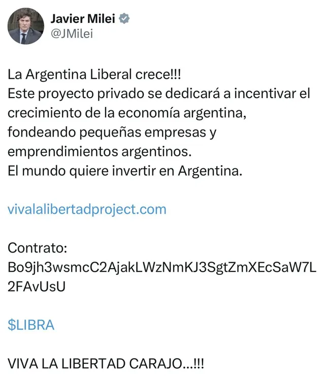 El polémico posteo de Milei sobre la criptomoneda $Libra