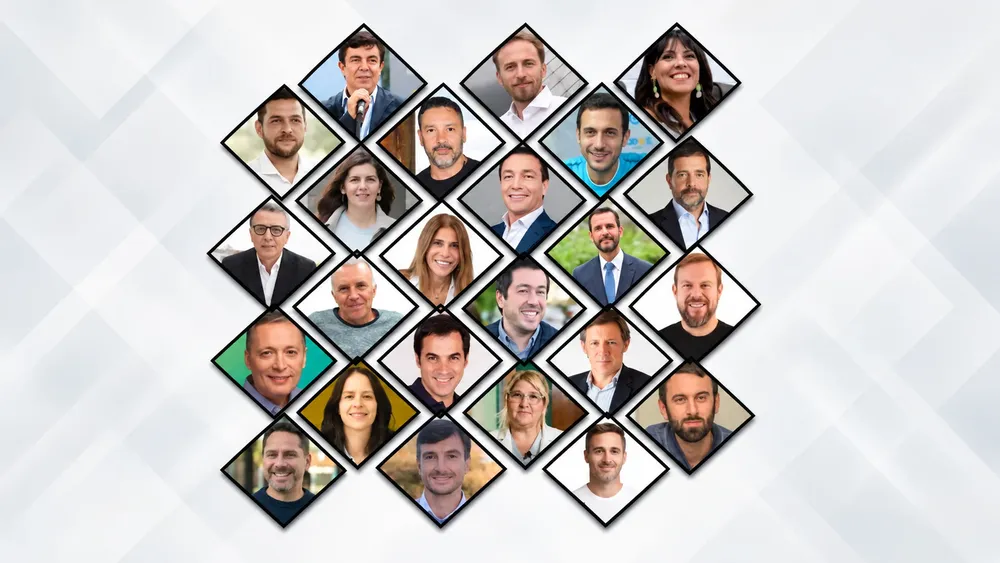 Mosaico editorial de retratos profesionales
