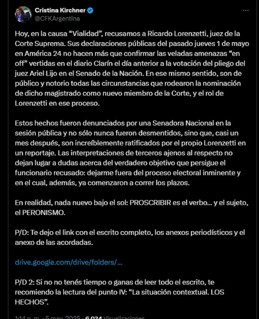 Cristina tw Causa Vialidad