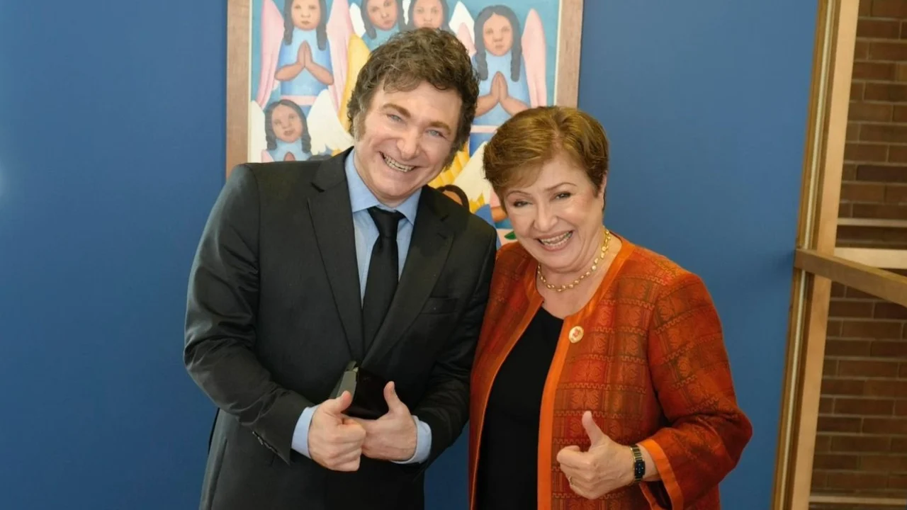 Milei junto a la directora del Fondo Monetario Internacional, Kristalina Georgieva.