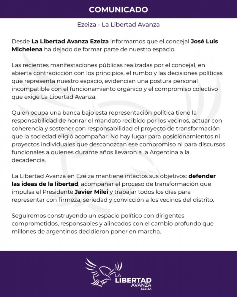 El comunicado de LLA Ezeiza