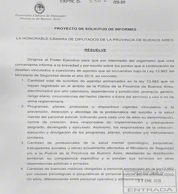 La Libertad Avanza exige datos sobre suicidios en la Policía bonaerense La Libertad Avanza exige datos sobre suicidios en la Policía bonaerense